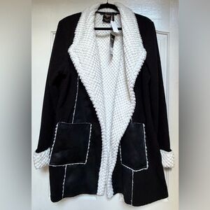 Wooly Bully Wonderful Wrap Faux Suede Black Sherpa Shearling Sweater Jacket, XL